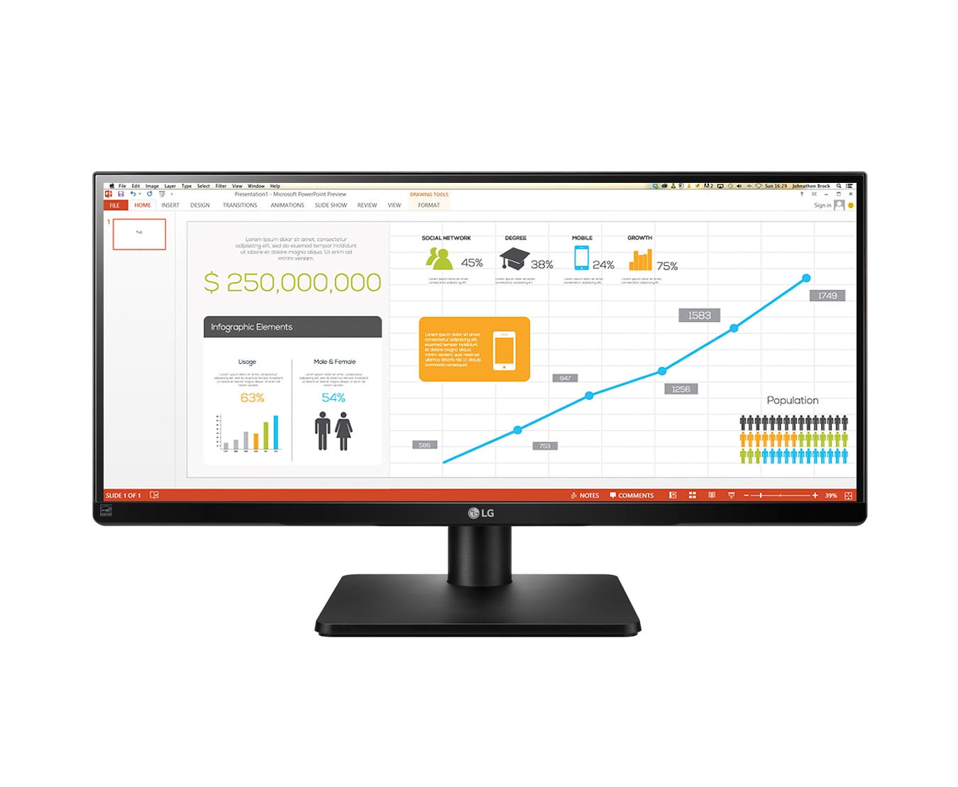 LG 21:9 FHD UltraWide-Business-Monitor mit 73,6 cm (29 Zoll), 29UB67-B